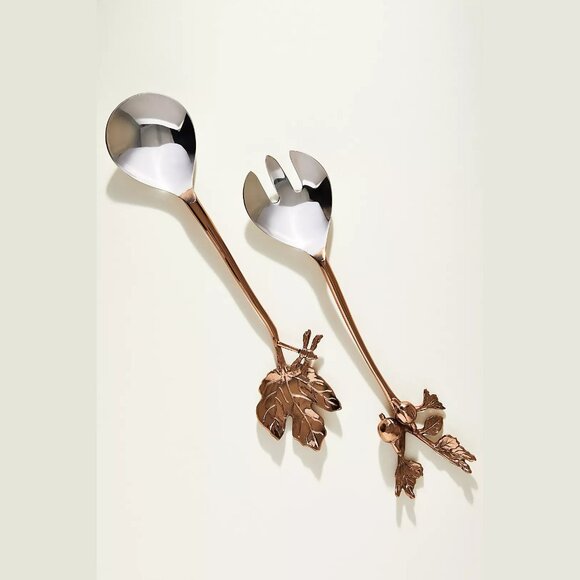 NEW Foliage Bronze Stainless Steel Brass, Set of 2, Serving Set by Anthropologie - Picture 1 of 2